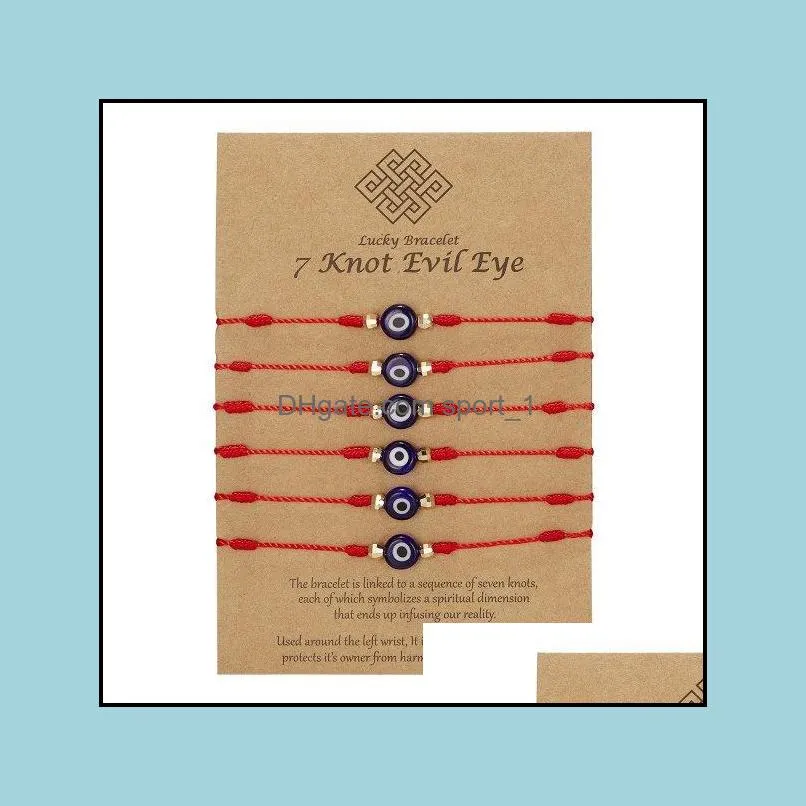 turkish lucky evil eye bracelets for women 6pcs/set handmade braided red black rope 7 knots luck jewelry friendship bracelets