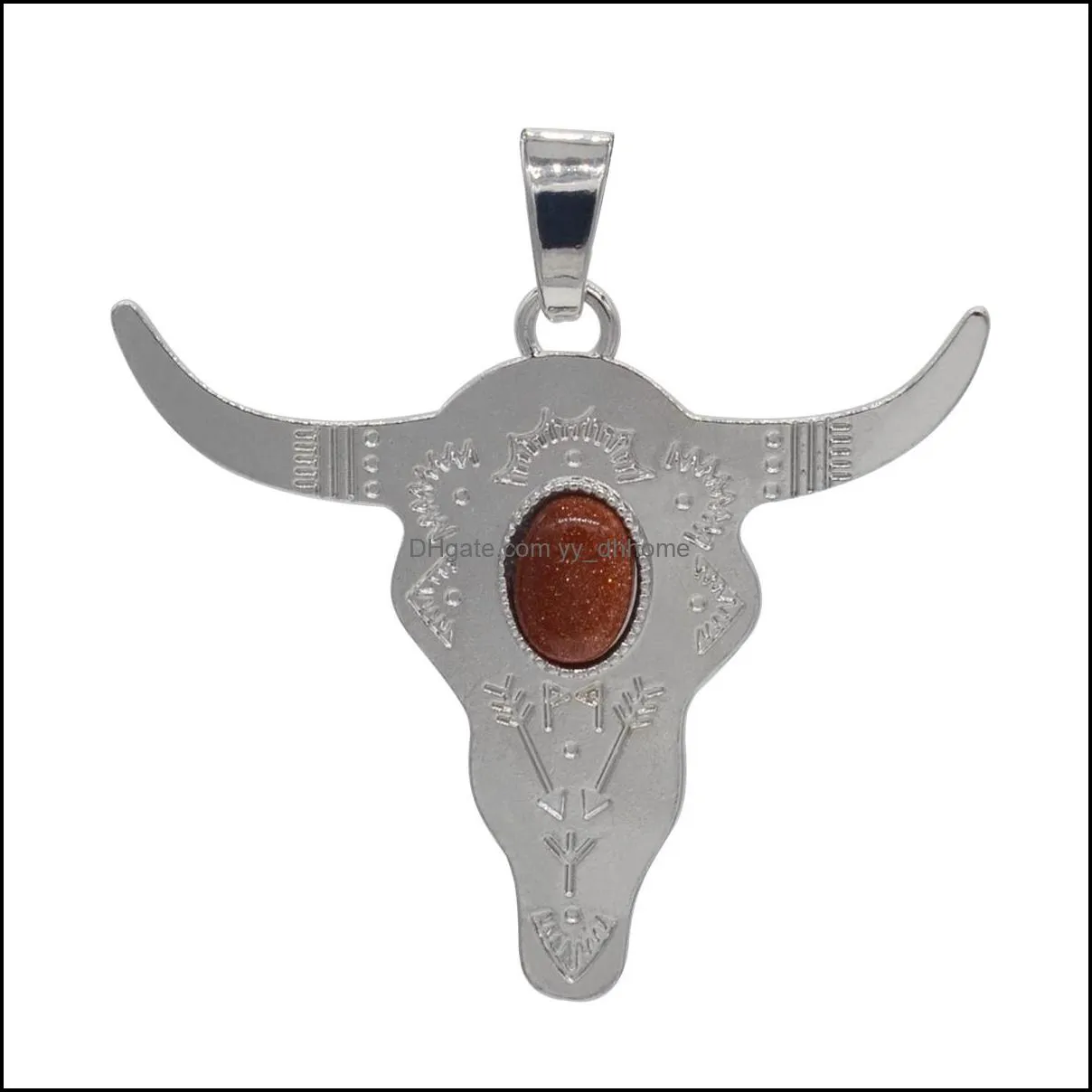 bull head alloy pendant jewelry antique exquisite carving charm necklace women`s thin chain
