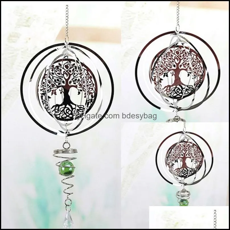 decorative objects & figurines 3d metal rotating wind chime christmas pendant wall hanging spinner spiral chimes garden home decor