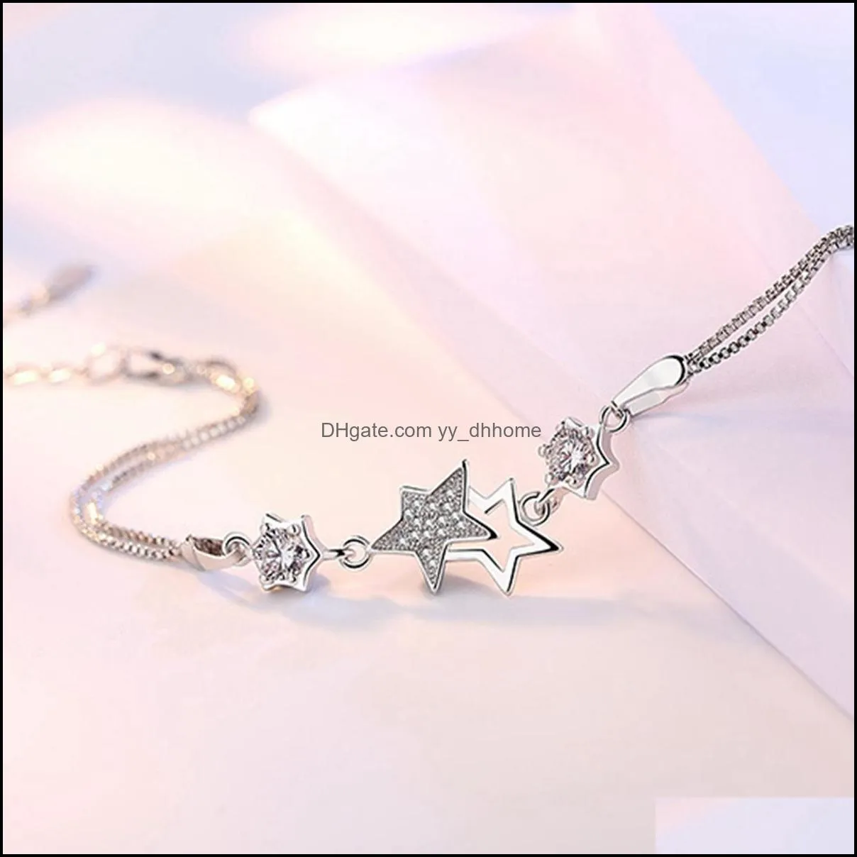 women crystal star link bracelets adjustable purple clear cz rhinestone anklet bangle for party wedding valentines mother day gift