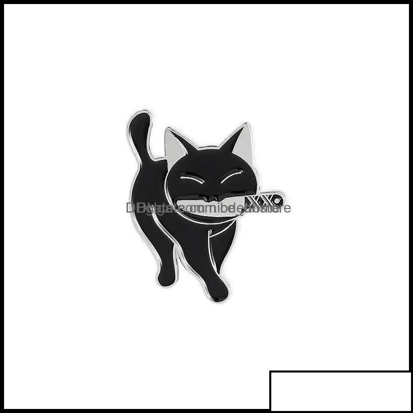 pinsbrooches jewelry black cat knife punk style enamel brooches pin for women girl fashion accessories metal vintage brooche dhim4