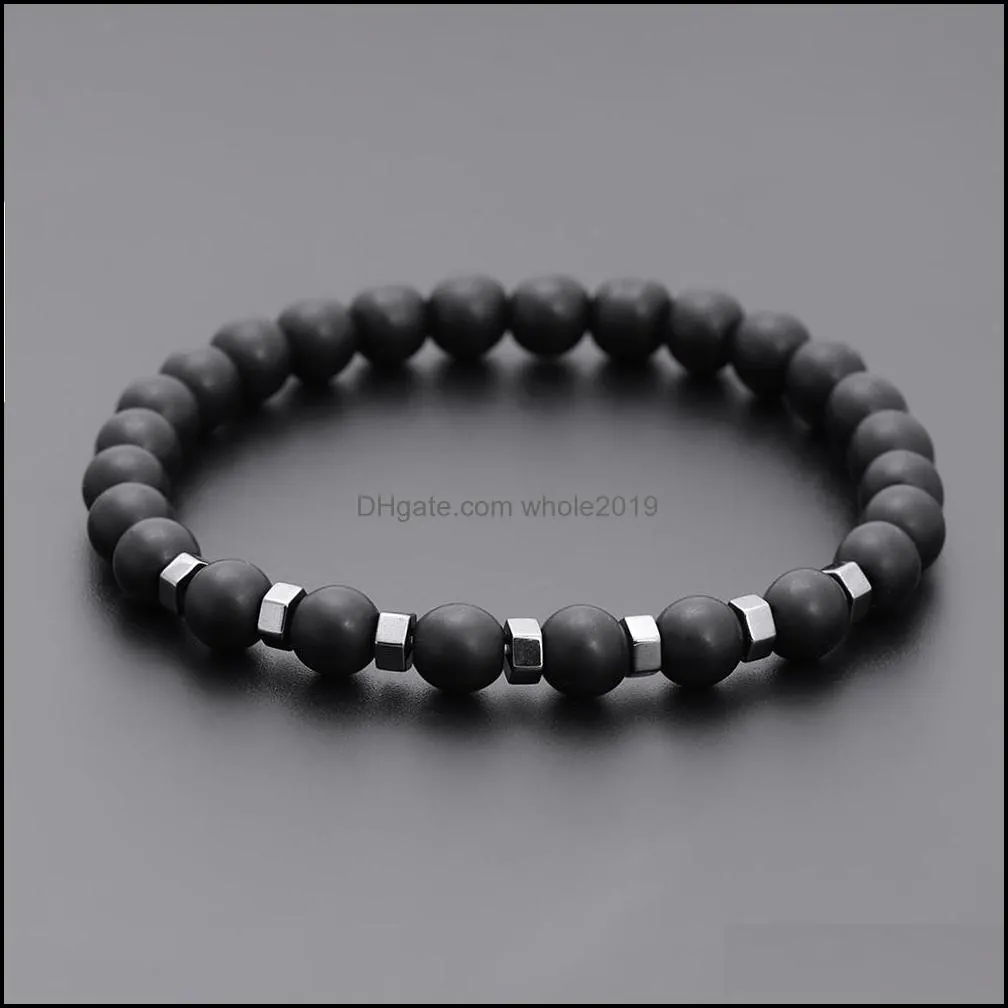 8mm lava stone black beads strand bracelet for women men yoga buddha energy jewelry