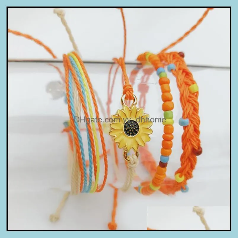 4 pcs handmade rope bracelet set women`s waterproof wax coating braided sleeve bracelet bohemian jewelry gifts