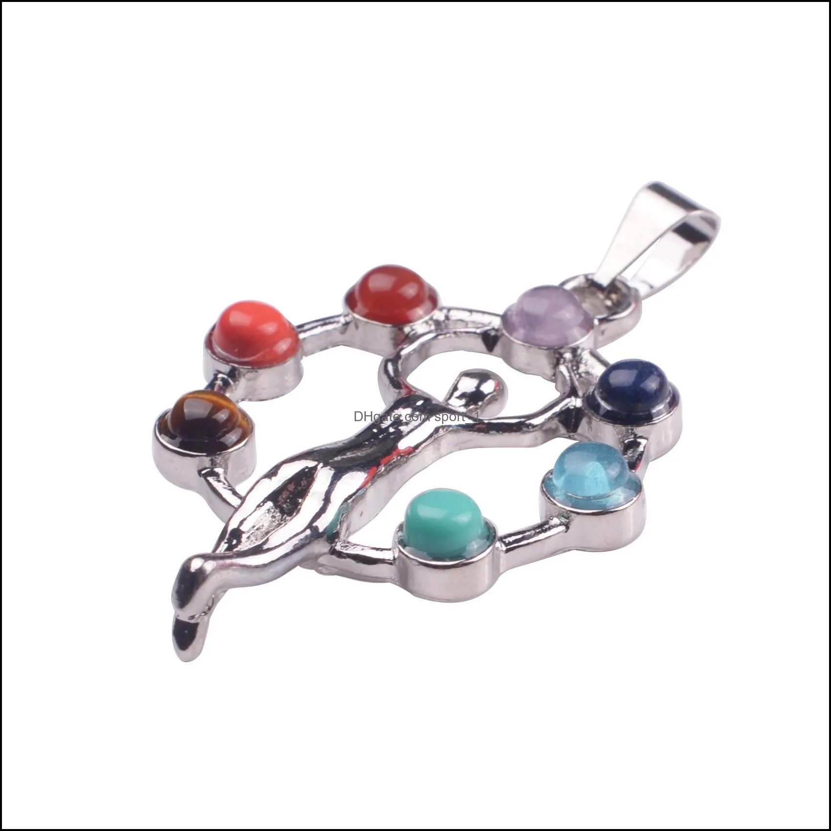 natural crystal gemstone reiki chakra pendant healing moon winds silver alloy inlaid gem necklace for wonmen