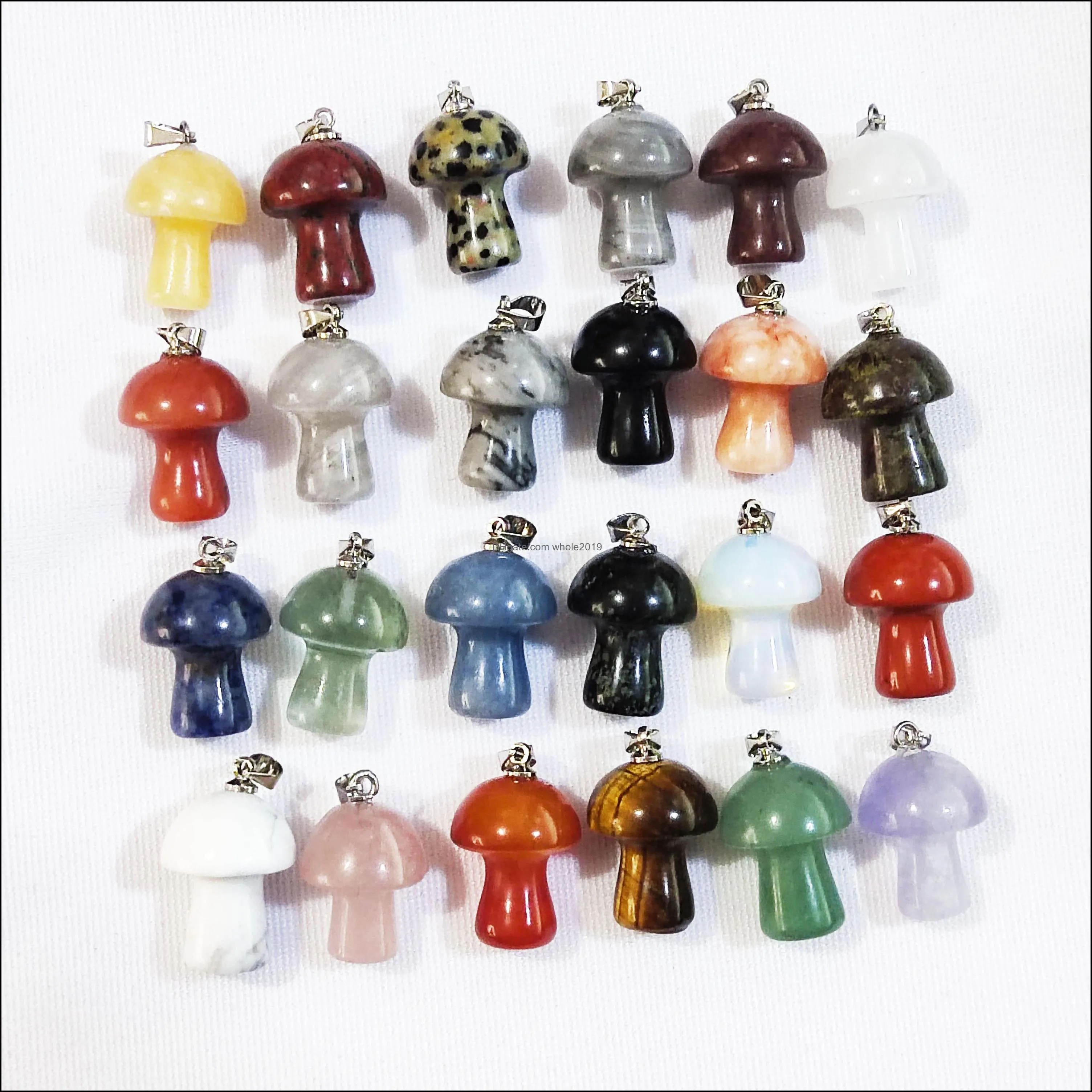 fashion natural stone charms quartz crystal fluorite mushroom pendants for jewelry accessories making wholesale