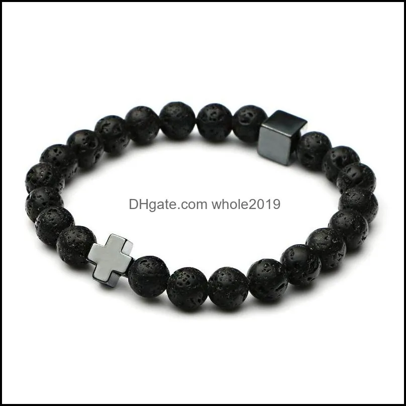 8mm black lava stone cross charms buddha yoga bracelet essential oil diffuser jewelry for wome men gift