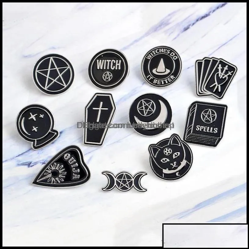 pins brooches jewelry punk witch coffin book round black brooch pins luckyhxshop dark series retro jllnox drop delivery 2021 yq12g