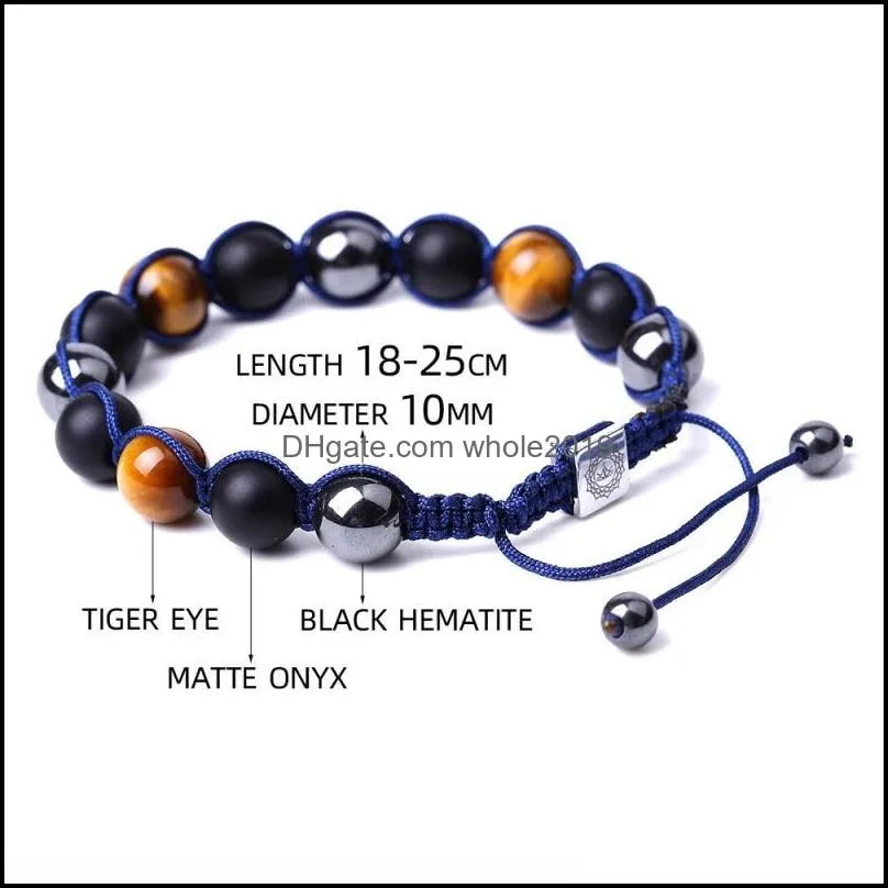 6 8 10mm tiger eye stone black beads bracelet braided women men yoga hand string jewelry friendship gift