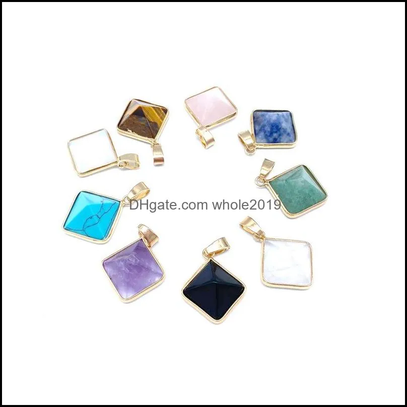 reiki healing jewelry natural stone pendant quartz pendulum lapis opal pink crystal pyramid pendants diy earrings necklaces women