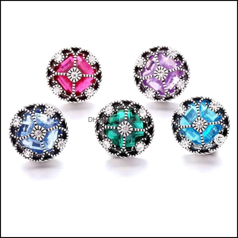 wholesale vintage heart rhinestone ginger snap button clasp jewelry findings women men zircon charms 18mm metal snaps buttons factory