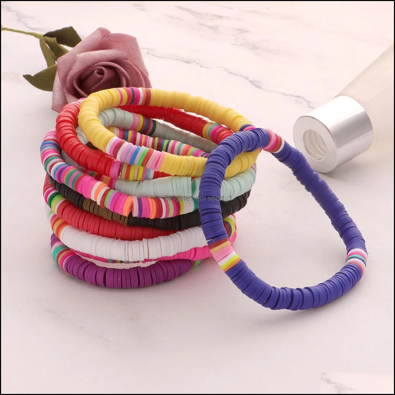 12pcs soft clay surfer african beads choker colorful jelly bracelet elastic handmade boho lightweight for women girls 6mm summer beach