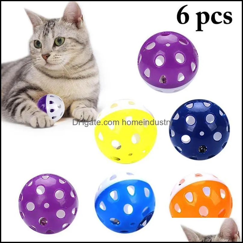 cat toys 6pcs ball toy with bell ring playing chew rattle scratch plastic interactive training pet supplies