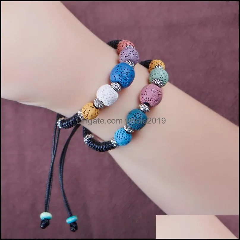 braided colorful lava stone beads strand bracelet friendship bracelets adjustable rope essential oil diffuser women jewelry gift