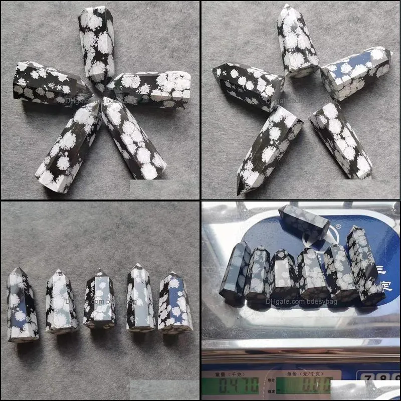 decorative objects & figurines snowflake obsidian point reiki crystal quartz obelisk healing stone tower for home decor zy