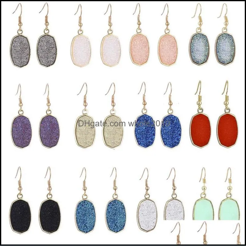 simple resin teardrop round druzy drusy oval charms earrings handmade gold earings for women party birthday gift