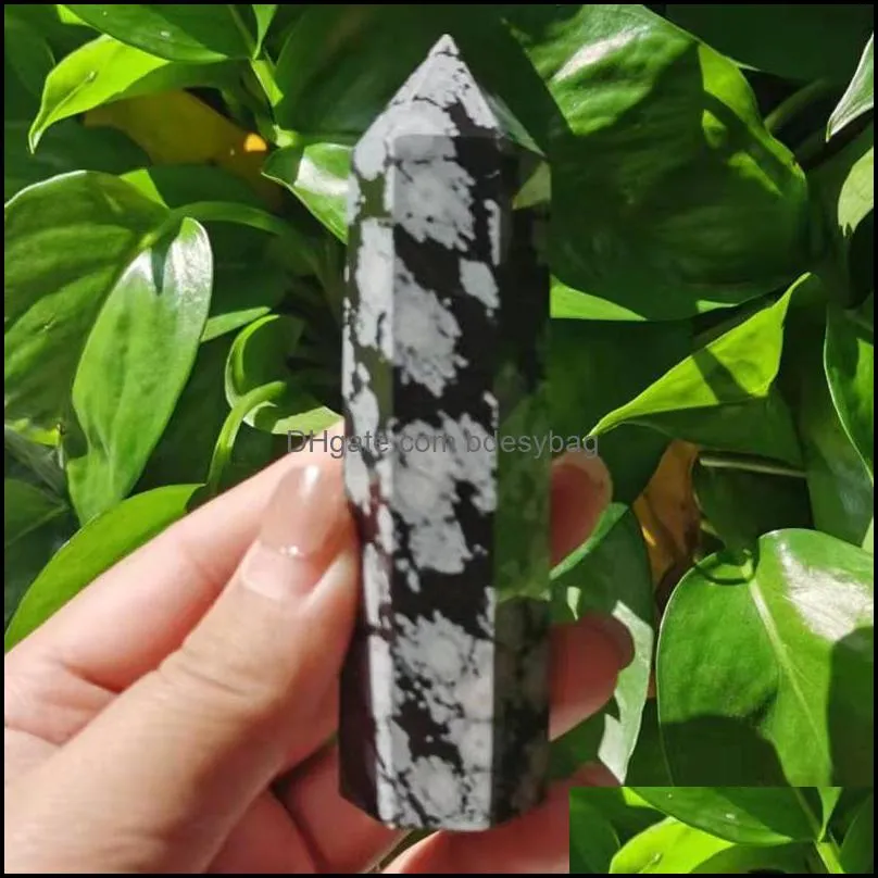 decorative objects & figurines snowflake obsidian point reiki crystal quartz obelisk healing stone tower for home decor zy