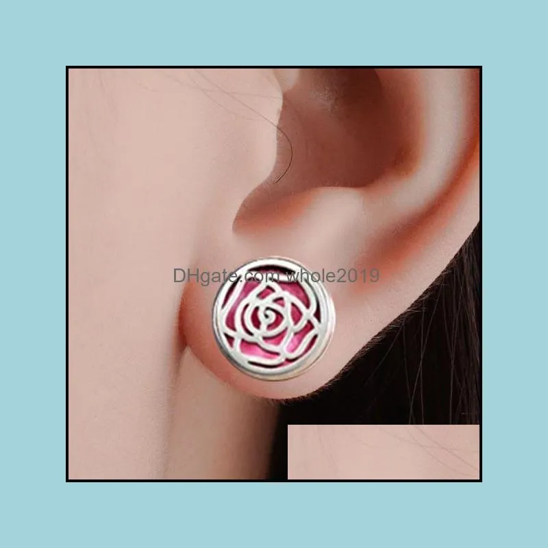 12mm stainless steel aromatherapy oil diffuser stud earrings mini tree flower men and women earrings fashion jewelry party gifts