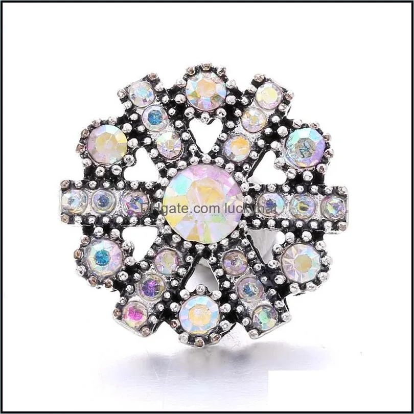 wholesale rhinestone fastener 18mm snap button snowflake clasp metal charms for snaps jewelry findings suppliers snapper