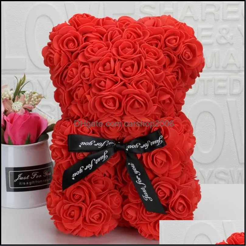 10 inch pe plastic artificial bear multicolor foam rose flower teddy bear valentines day gift birthday party spring decoration 277 r2