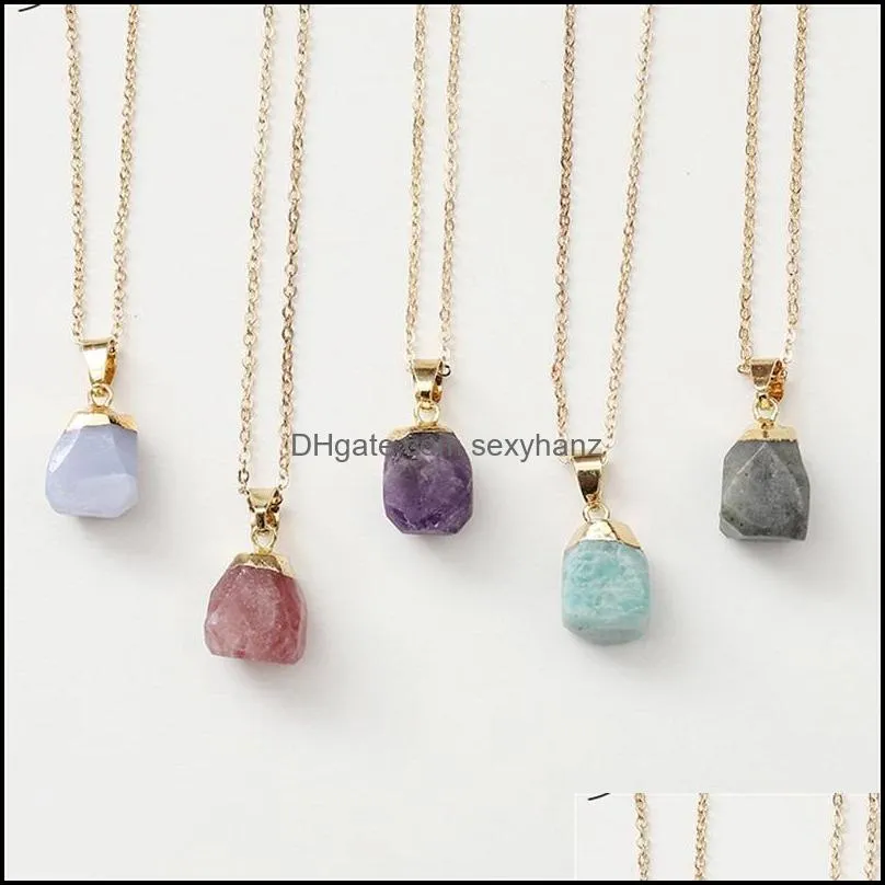 gold plating edged birthstone healing crystal energy druzy quartz pendant necklaces fashion women men jewelry wholesale