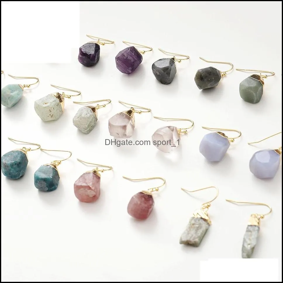 ins irregular cut original stones jewelry earring charm crystal gold plated natural amethyst faceted post stud earrings