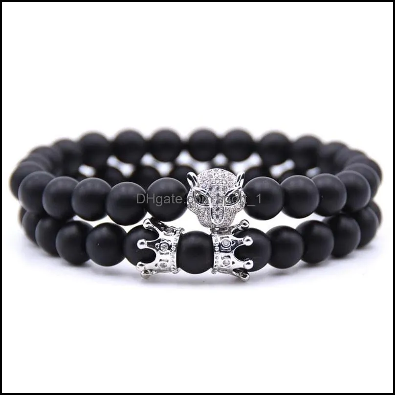 10pc/set natural 8mm fox head cubic zircon stone beads bracelet gifts for men women handmade jewelry