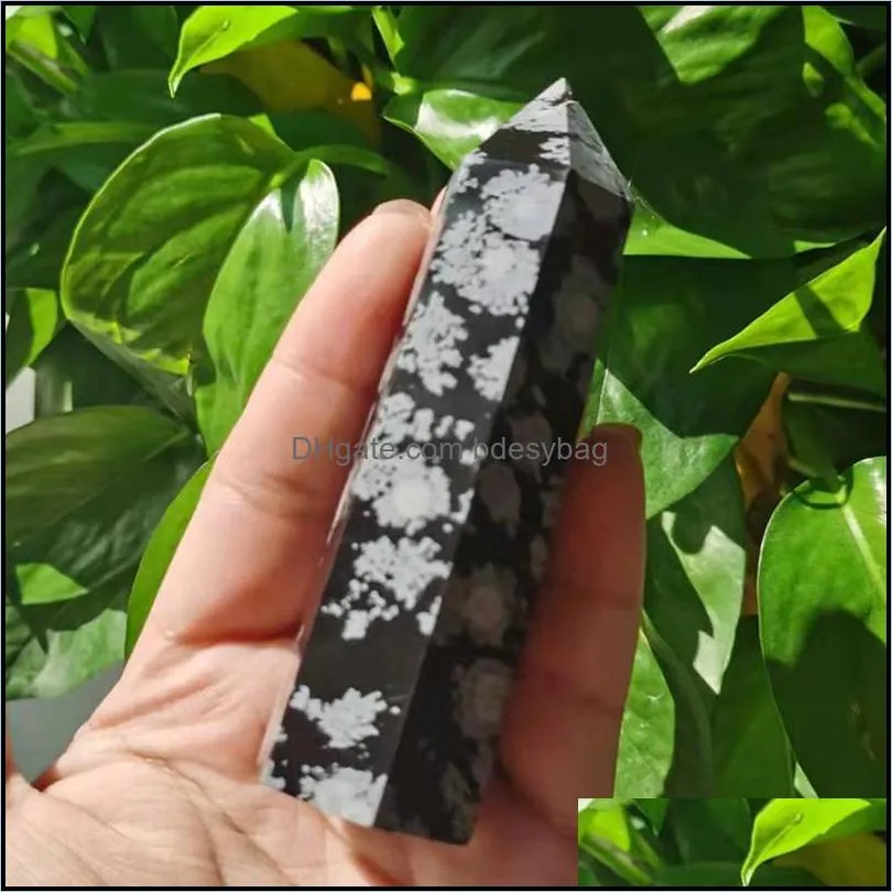 decorative objects & figurines snowflake obsidian point reiki crystal quartz obelisk healing stone tower for home decor zy