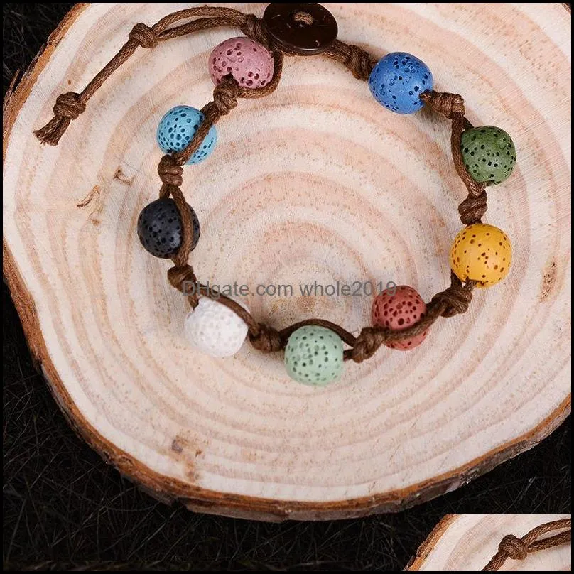 handmade brown rope braided lava stone beads strand bracelet friendship bracelets adjustable essential oil diffuser women jewelry gift