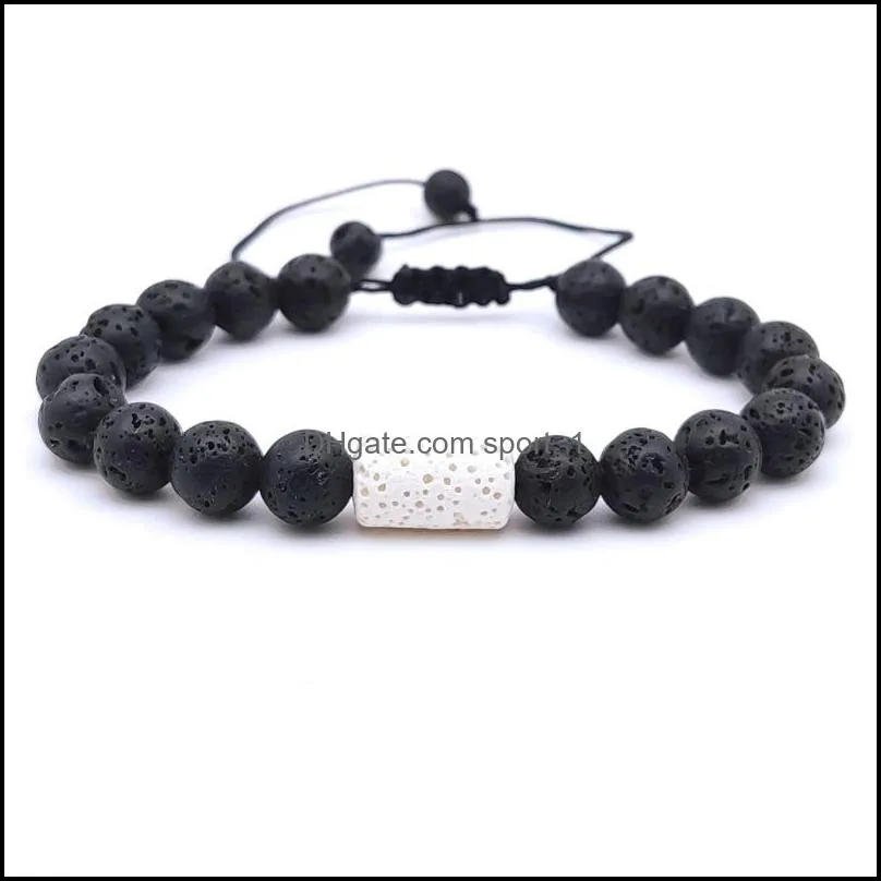 lover friendship black white bracelets cylinder charms 8mm lava stone beads braided  oil diffuser bracelet hand strings for women