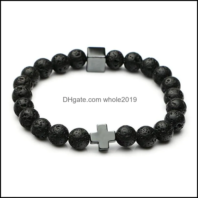 8mm black lava stone cross charms buddha yoga bracelet essential oil diffuser jewelry for wome men gift
