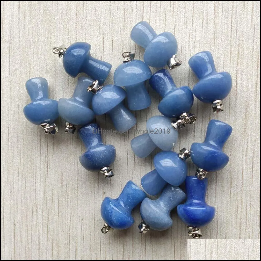 fashion natural stone charms quartz crystal fluorite mushroom pendants for jewelry accessories making wholesale