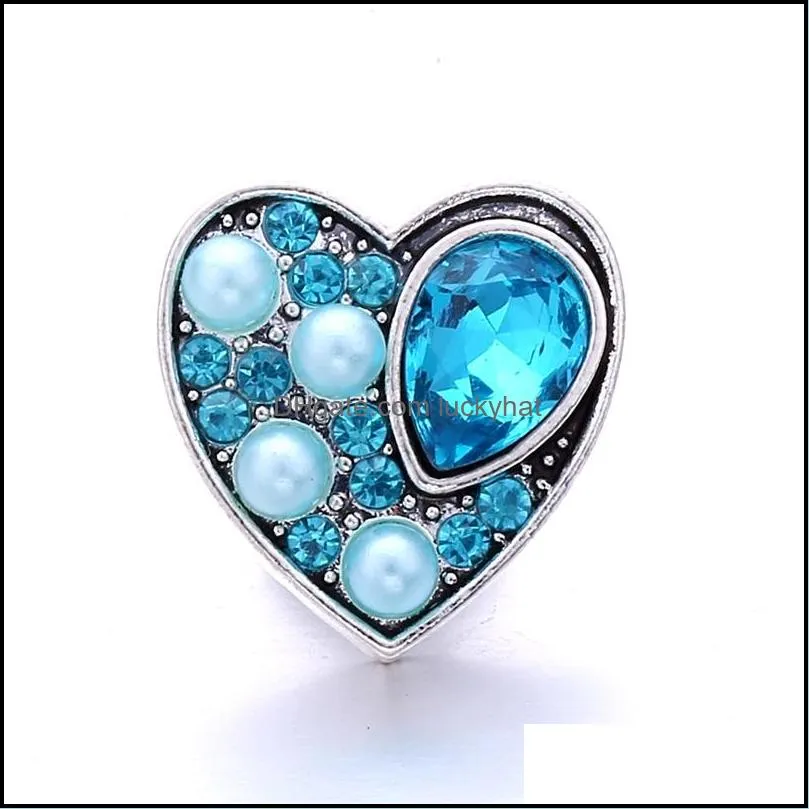 rhinestone pave gadget clasps heart 18mm snap button charms for snaps diy jewelry findings suppliers gift
