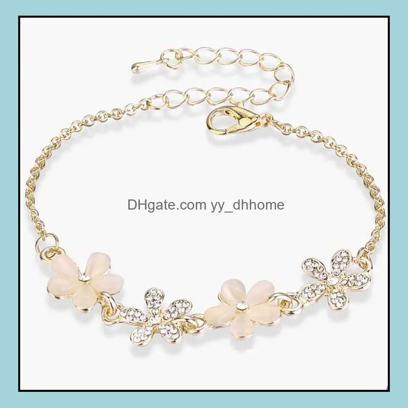 women flower link anklet bracelets cat eye opal chain anklets fashion charm popular trendy accessories bangles jewelry