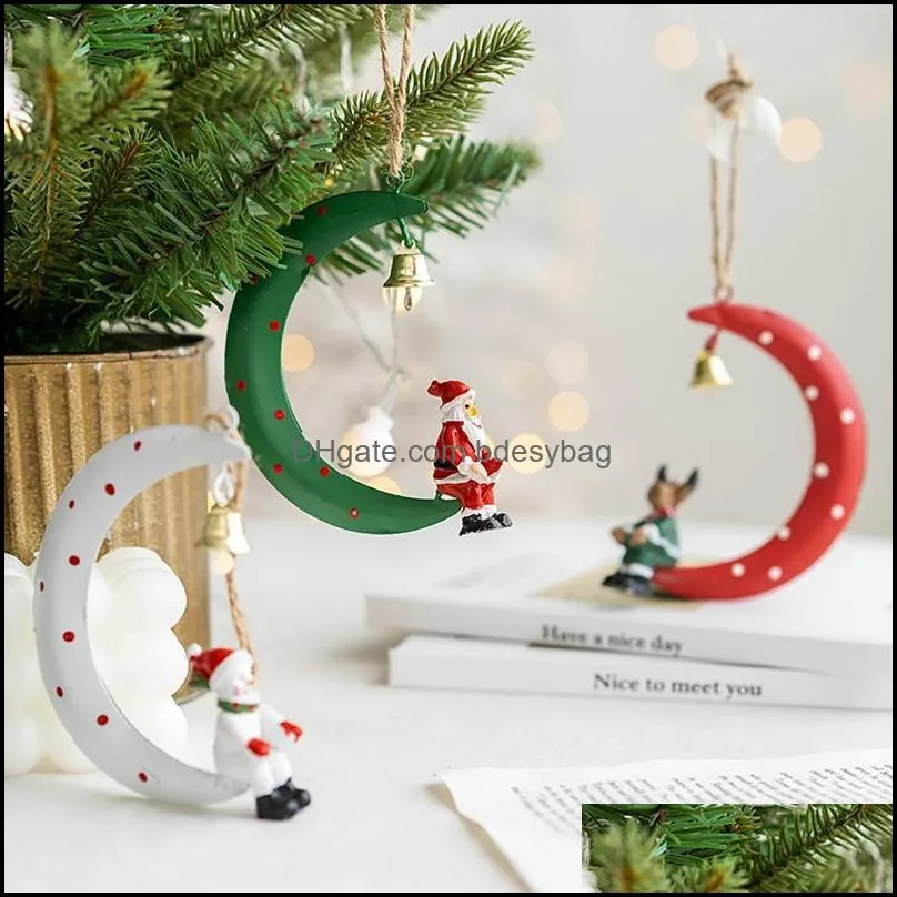 decorative objects & figurines christmas tree decoration pendant iron resin santa claus snowman elk moon ornament holiday home