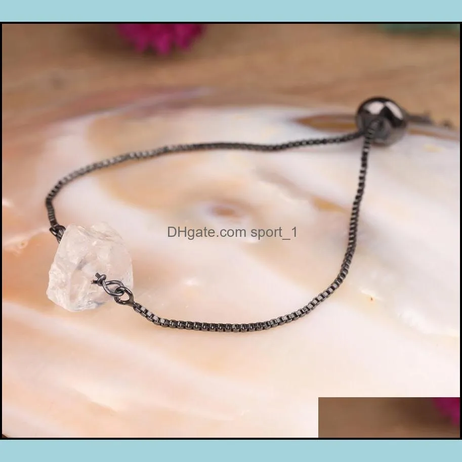 women gemstone link chain bracelet black diffuse energy healing chakra crystal yoga cuff bangle rough original stone couple jewelry