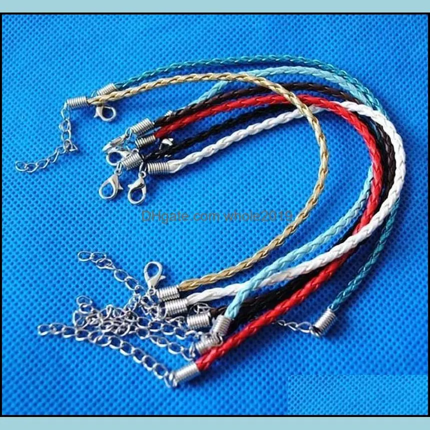 fashion 3mm 100pc lots jewelry mixed type alloy antique silver diy charms pu braided leather bracelets