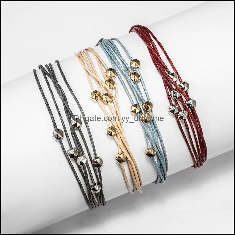 4 piece straw beaded beaded polygonal metallic color bracelet beaded female - adjustable charm draped bracelet set for women girl