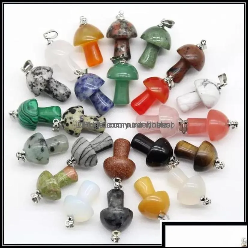 charms jewelry findings components mix natural stone quartz crystal amethyst agates aventurine mushroom pendant for diy making drop