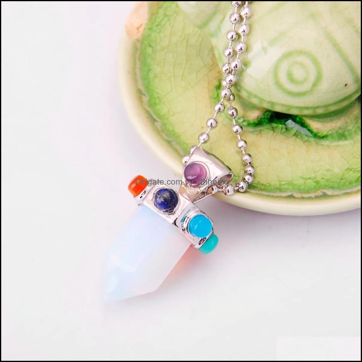 seven gemstone cylindrical gemstone pendant necklace european and american men and women popular models