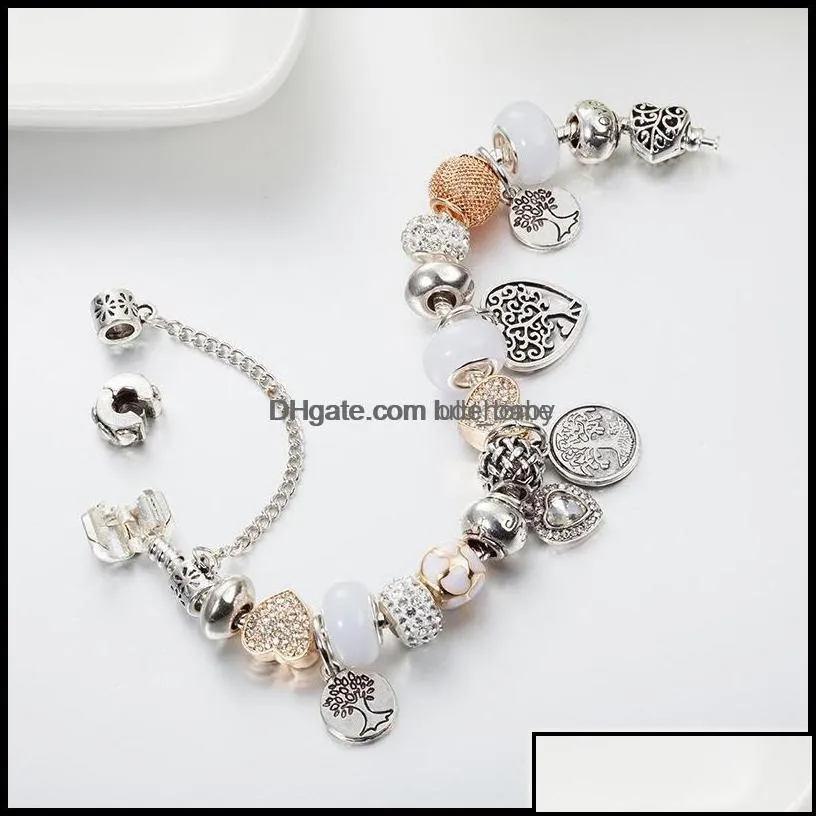 charm bracelets jewelry high quality glamour suitable for  sier plated diy beaded pendant bracelet original box set drop delivery
