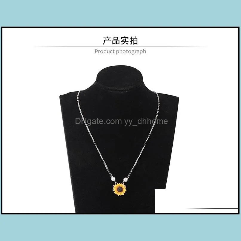 sunflower pendant necklace gold choker necklaces pearl neck chain fashion personalized accessory jewelry for women and girls