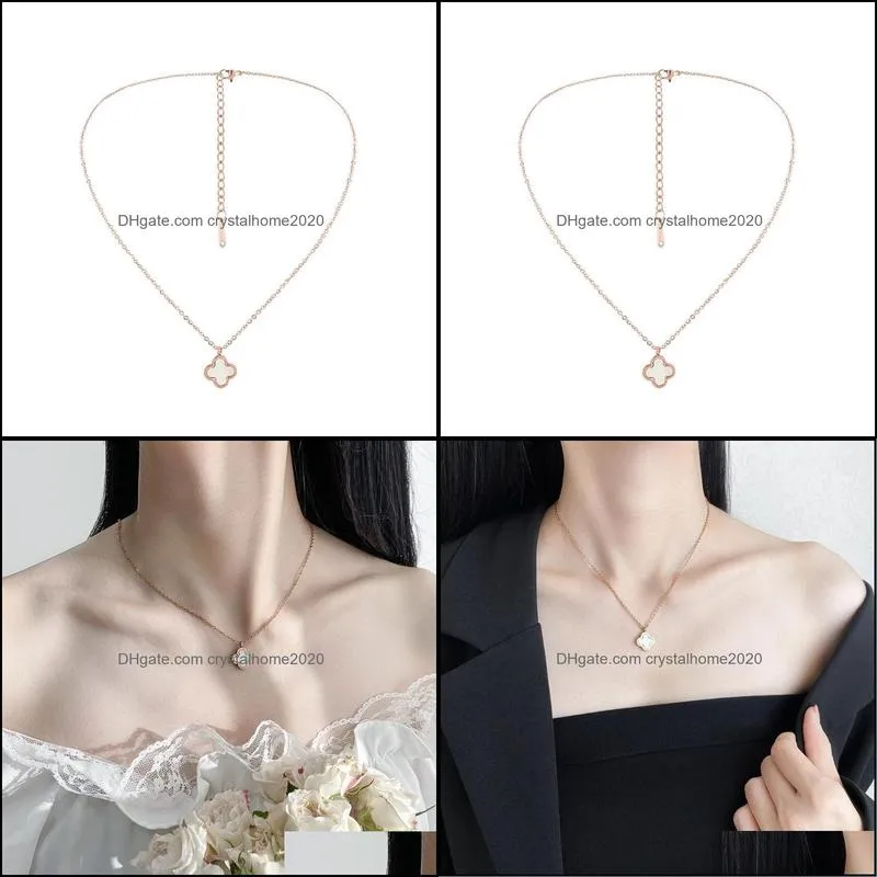 women`s necklace stainless steel four-leaf clover natural mother clavicle chain valentine`s day high-end gift marriage