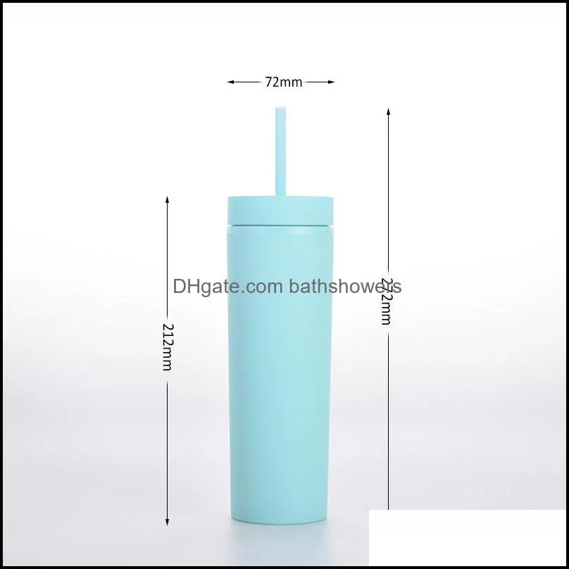 16oz acrylic skinny tumblers matte color double wall water bottle coffee drinking plastic tumbler sippy cup with straw 12 colors for