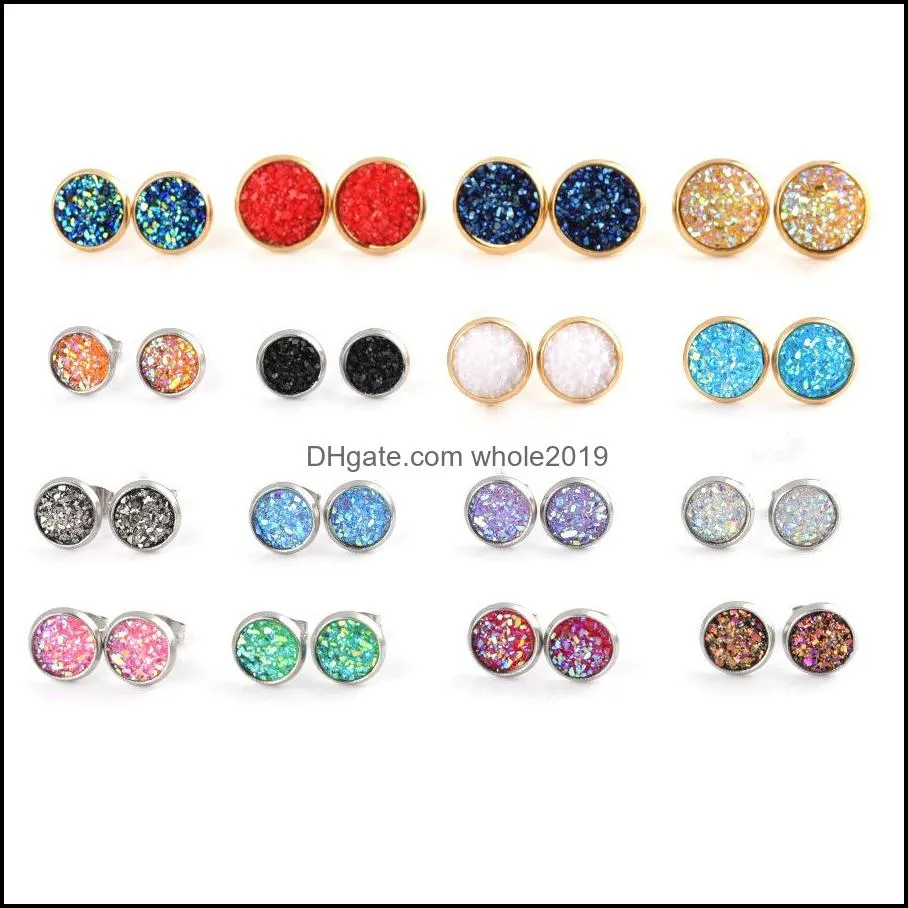 resin stainless steel earings drusy druzy earrings jewelry women party gift dress candy colors