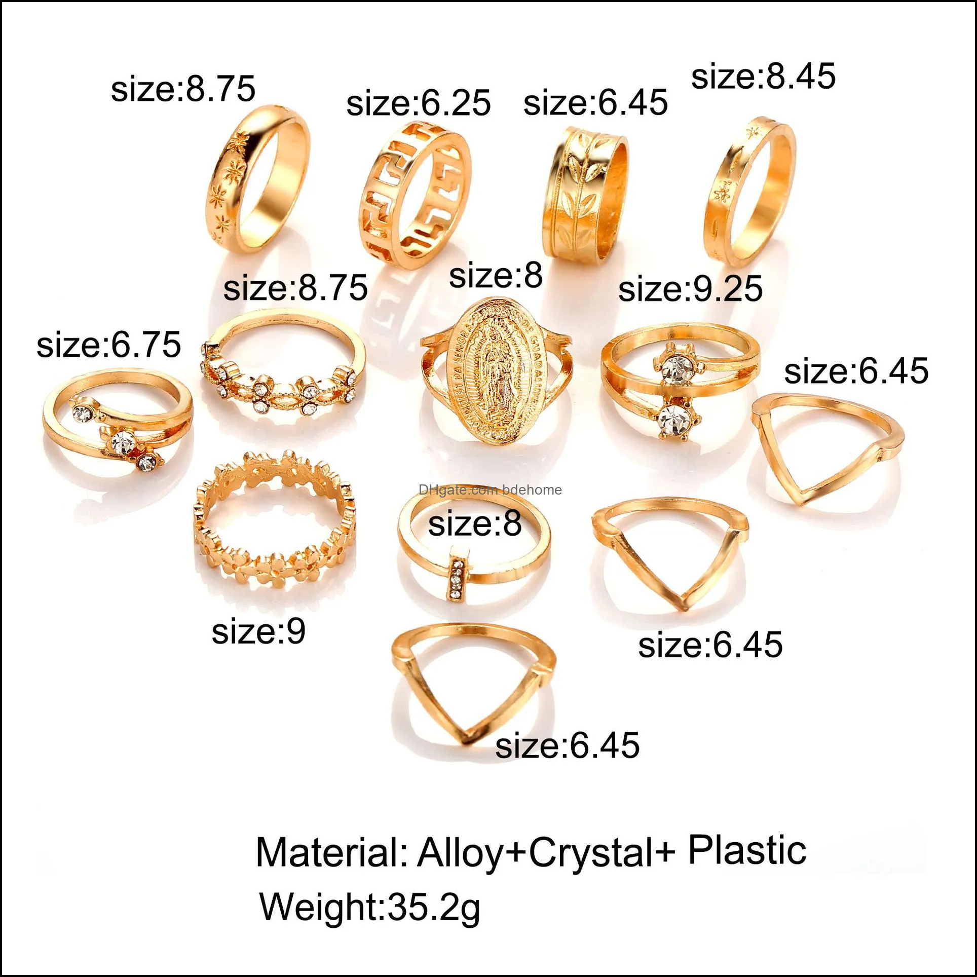 boho gold ring set joint knuckle carved finger rings stylish hand accessories metal alloy jewelry for women and girls sr0078