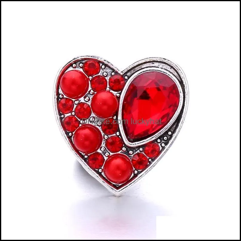 rhinestone pave gadget clasps heart 18mm snap button charms for snaps diy jewelry findings suppliers gift