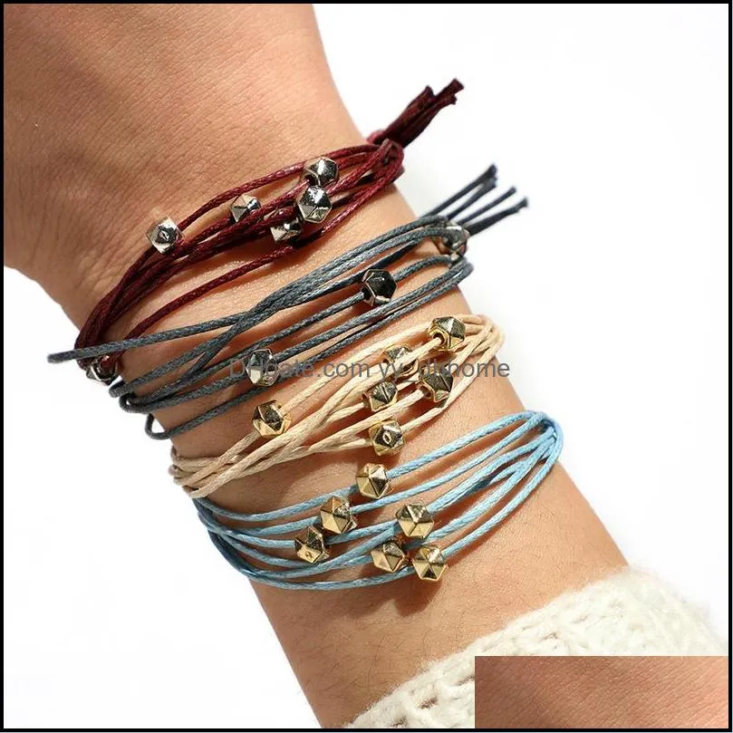 4 piece straw beaded beaded polygonal metallic color bracelet beaded female - adjustable charm draped bracelet set for women girl