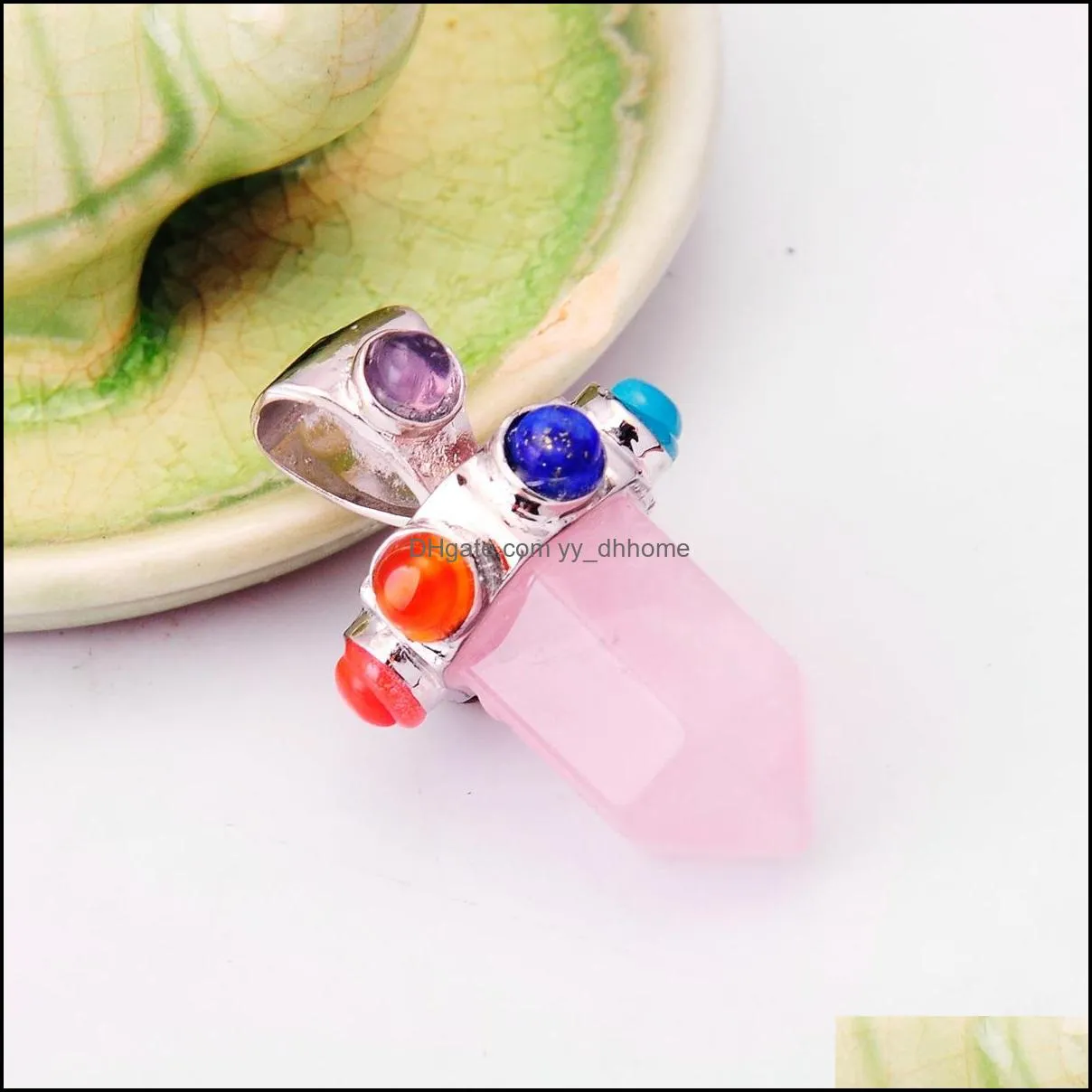 seven gemstone cylindrical gemstone pendant necklace european and american men and women popular models