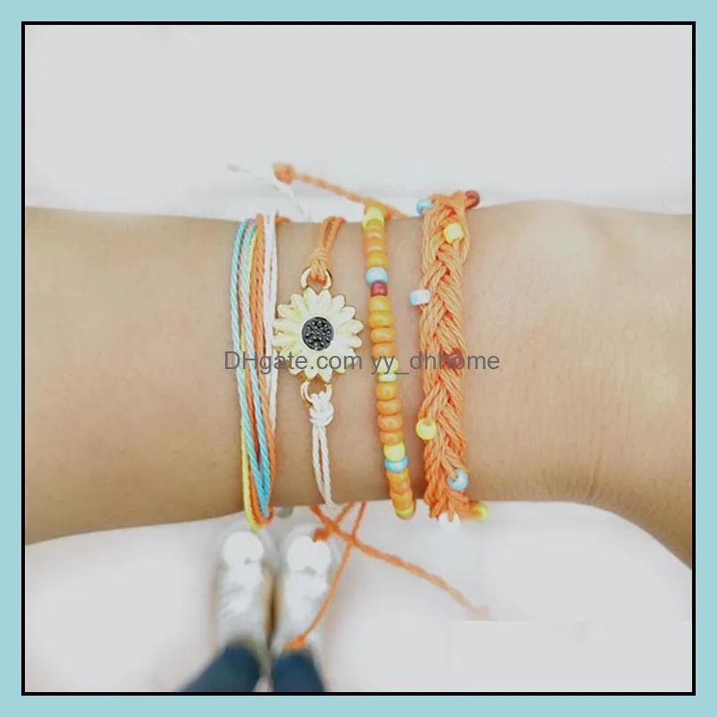 4 pcs handmade rope bracelet set women`s waterproof wax coating braided sleeve bracelet bohemian jewelry gifts