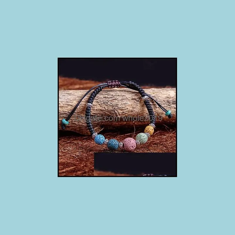 braided colorful lava stone beads strand bracelet friendship bracelets adjustable rope essential oil diffuser women jewelry gift